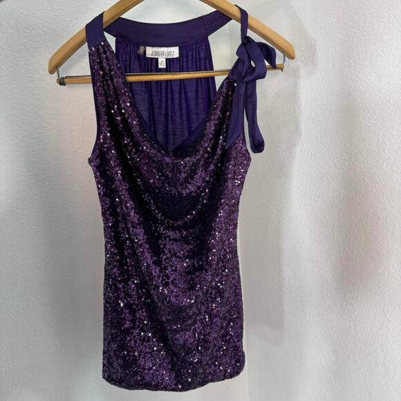 Sequin Going Top Purple Cowl Neck Tie Shoulder Y2K Clubwear Party - Picture 5 of 8